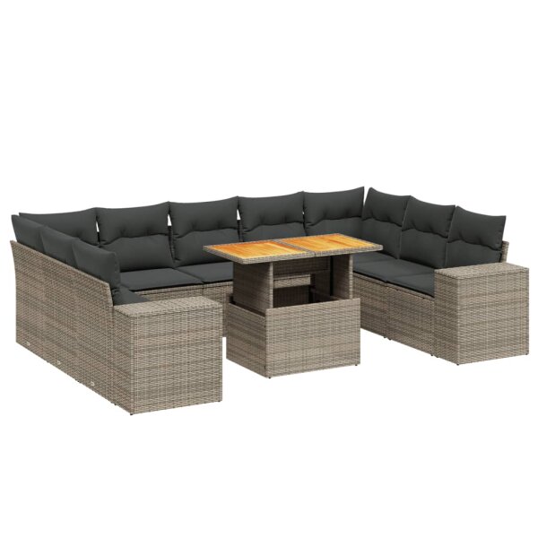 vidaXL 10-tlg. Garten-Sofagarnitur mit Kissen Grau Poly Rattan