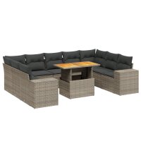 vidaXL 10-tlg. Garten-Sofagarnitur mit Kissen Grau Poly...