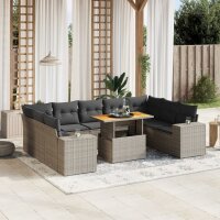 vidaXL 10-tlg. Garten-Sofagarnitur mit Kissen Grau Poly...