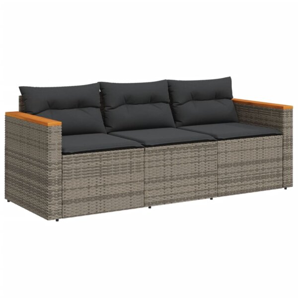 vidaXL Gartensofa mit Kissen 3-Sitzer Grau Poly Rattan