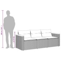 vidaXL Gartensofa mit Kissen 3-Sitzer Grau Poly Rattan