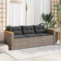 vidaXL Gartensofa mit Kissen 3-Sitzer Grau Poly Rattan