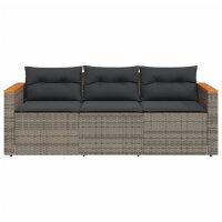 vidaXL Gartensofa mit Kissen 3-Sitzer Grau Poly Rattan