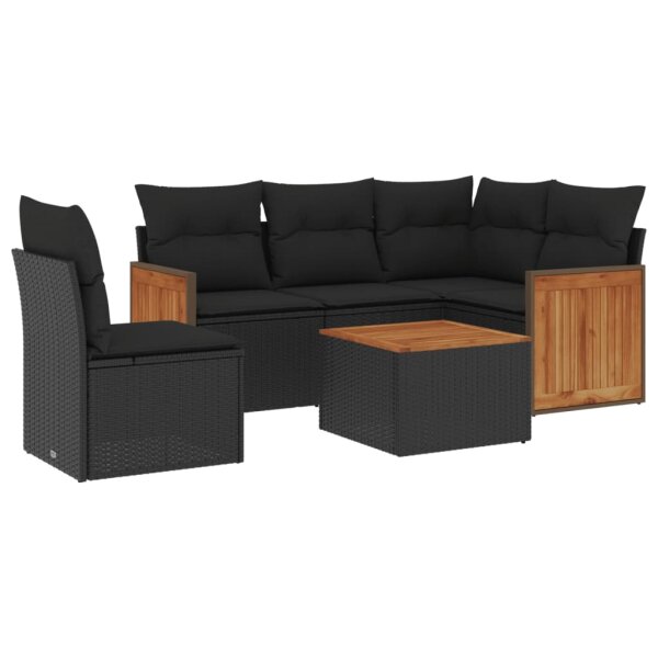 vidaXL 6-tlg. Garten-Sofagarnitur mit Kissen Schwarz Poly Rattan