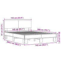 vidaXL Bettgestell R&auml;uchereiche 140x200 cm Holzwerkstoff und Metall