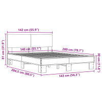 vidaXL Bettgestell Braun Eichen-Optik 140x200 cm Holzwerkstoff Metall