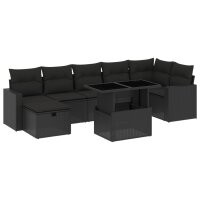 vidaXL 8-tlg. Garten-Sofagarnitur mit Kissen Schwarz Poly Rattan