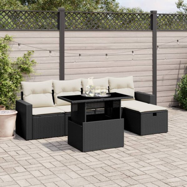 vidaXL 6-tlg. Garten-Sofagarnitur mit Kissen Schwarz Poly Rattan