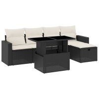 vidaXL 6-tlg. Garten-Sofagarnitur mit Kissen Schwarz Poly Rattan