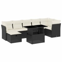 vidaXL 8-tlg. Garten-Sofagarnitur mit Kissen Schwarz Poly Rattan