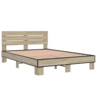 vidaXL Bettgestell Sonoma-Eiche 135x190 cm Holzwerkstoff und Metall