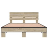 vidaXL Bettgestell Sonoma-Eiche 135x190 cm Holzwerkstoff und Metall