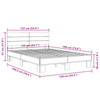 vidaXL Bettgestell Sonoma-Eiche 135x190 cm Holzwerkstoff und Metall