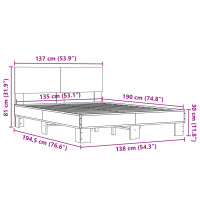 vidaXL Bettgestell Grau Sonoma 135x190 cm Holzwerkstoff und Metall