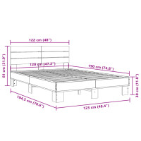 vidaXL Bettgestell Braun Eichen-Optik 120x190 cm Holzwerkstoff Metall