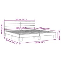 vidaXL Bettgestell Grau Sonoma 180x200 cm Holzwerkstoff und Metall