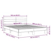 vidaXL Bettgestell Grau Sonoma 160x200 cm Holzwerkstoff und Metall