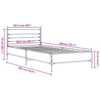 vidaXL Bettgestell Braun Eichen-Optik 100x200 cm Holzwerkstoff Metall