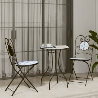 vidaXL Mosaik-Bistro-Set Blau und Wei&szlig; Eisen und Keramik