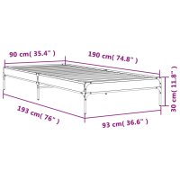 vidaXL Bettgestell Grau Sonoma 90x190 cm Holzwerkstoff und Metall