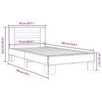 vidaXL Bettgestell Grau Sonoma 75x190 cm Holzwerkstoff und Metall