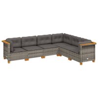 vidaXL 6-tlg. Garten-Sofagarnitur mit Kissen Grau Poly Rattan