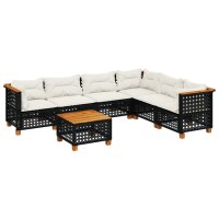 vidaXL 7-tlg. Garten-Sofagarnitur mit Kissen Schwarz Poly Rattan