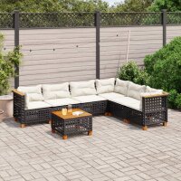 vidaXL 7-tlg. Garten-Sofagarnitur mit Kissen Schwarz Poly Rattan