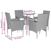 vidaXL 5-tlg. Garten-Essgruppe mit Kissen Schwarz Poly Rattan und Glas