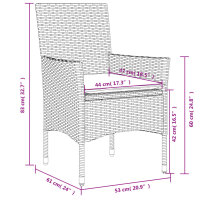 vidaXL 3-tlg. Garten-Essgruppe mit Kissen Grau Poly Rattan und Glas