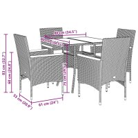 vidaXL 5-tlg. Garten-Essgruppe mit Kissen Schwarz Poly Rattan Akazie