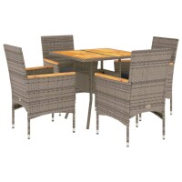 vidaXL 5-tlg. Garten-Essgruppe mit Kissen Grau Poly Rattan Akazie