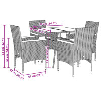 vidaXL 5-tlg. Garten-Essgruppe mit Kissen Grau Poly Rattan Akazie