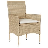 vidaXL 5-tlg. Garten-Essgruppe mit Kissen Beige Poly Rattan und Glas