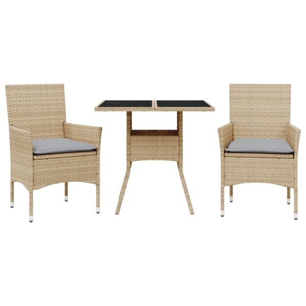 vidaXL 3-tlg. Garten-Essgruppe mit Kissen Beige Poly Rattan und Glas