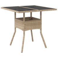 vidaXL 3-tlg. Garten-Essgruppe mit Kissen Beige Poly Rattan und Glas