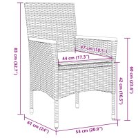 vidaXL 3-tlg. Garten-Essgruppe mit Kissen Grau Poly Rattan und Glas