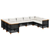 vidaXL 9-tlg. Garten-Sofagarnitur mit Kissen Schwarz Poly Rattan