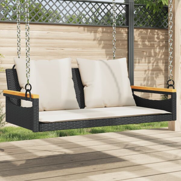 vidaXL H&auml;ngebank mit Kissen Schwarz 109x62x40 cm Poly Rattan