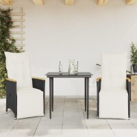 vidaXL Gartensessel mit Kissen 2 Stk. Verstellbar Schwarz Poly Rattan