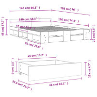 vidaXL Bettgestell mit Schubladen Wei&szlig; 140x190 cm Holzwerkstoff