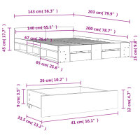 vidaXL Bettgestell mit Schubladen Wei&szlig; 140x200 cm Holzwerkstoff