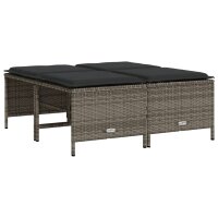 vidaXL Gartenhocker mit Kissen 4 Stk. Grau Poly Rattan