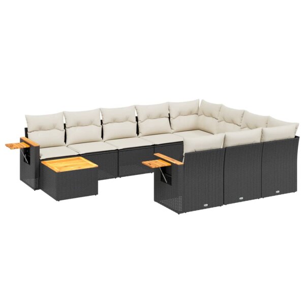 vidaXL 11-tlg. Garten-Sofagarnitur mit Kissen Schwarz Poly Rattan