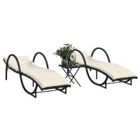 vidaXL Sonnenliegen 2 Stk. mit Tisch Schwarz Poly Rattan