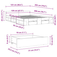 vidaXL Bettgestell mit Schubladen Grau Sonoma 120x200 cm Holzwerkstoff