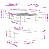 vidaXL Bettgestell mit Schubladen Sonoma-Eiche 120x200cm Holzwerkstoff