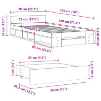 vidaXL Bettgestell mit Schublade Schwarz 75x190 cm Holzwerkstoff