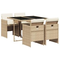 vidaXL 5-tlg. Garten-Essgruppe mit Kissen Beige Poly Rattan