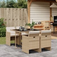 vidaXL 5-tlg. Garten-Essgruppe mit Kissen Beige Poly Rattan